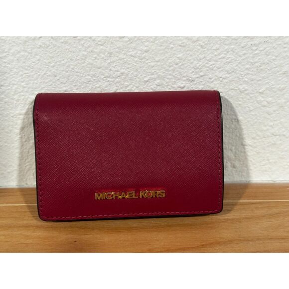 Michael Kors Saffiano Jet Set Red Small Bifold Wallet EUC - Picture 2 of 10